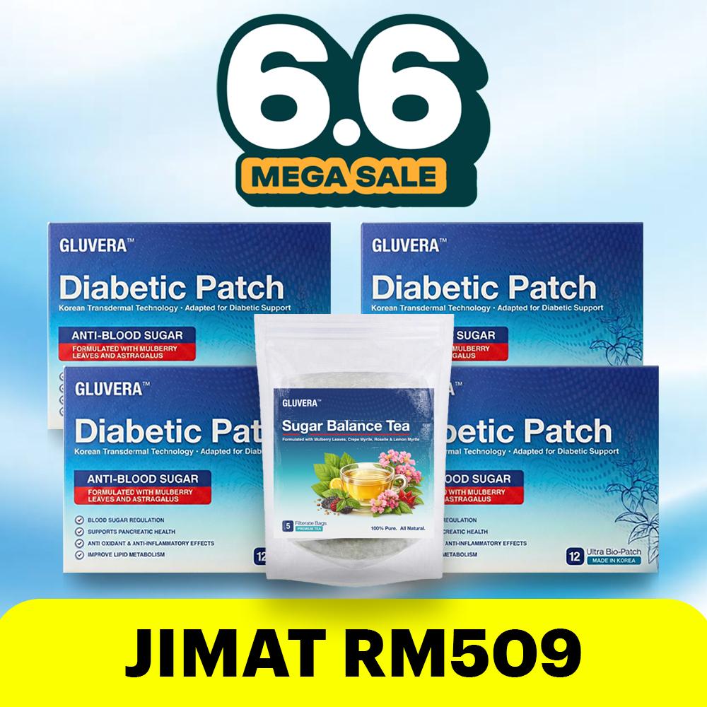 PAKEJ SEMBUH PROMO ( 3 KOTAK GLUVERA DIABETIC PATCH + FREE 1 KOTAK + 1 GLUVERA TEA ) (Copy)